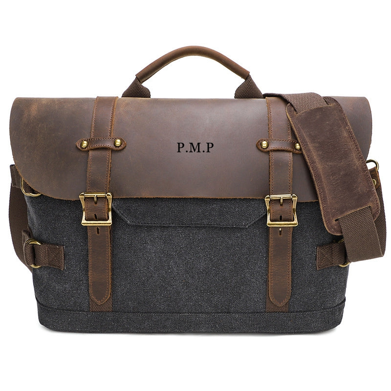 Waterproof Canvas Bag Men s Briefcase Leather laptop bag Office sh LISABAG