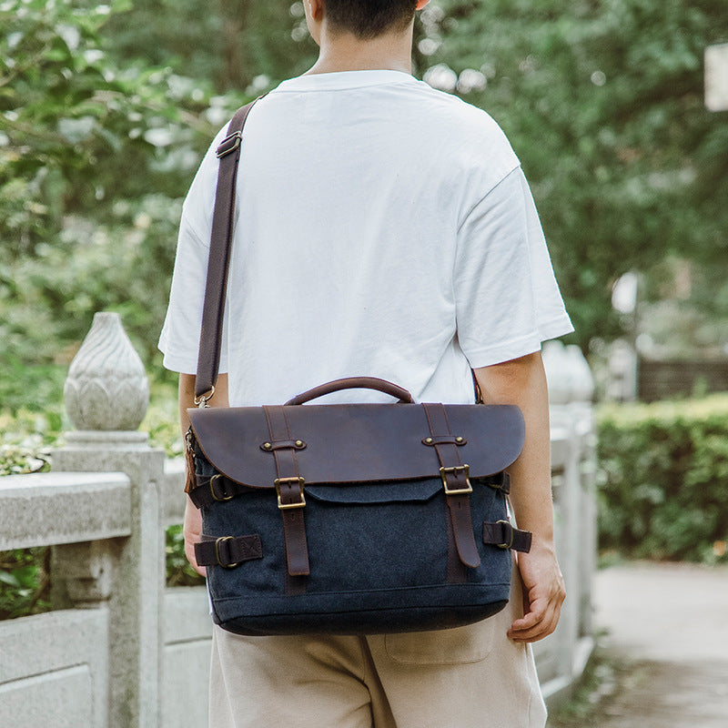Waterproof Canvas Bag, Men's Briefcase , Leather laptop bag, Office shoulder bag, Best graduation gift