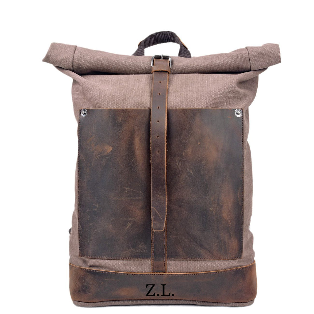 Taw Rolltop Backpack,Waxed Canvas Leather Backpack,Vintage Reclaimed Leather Backpack