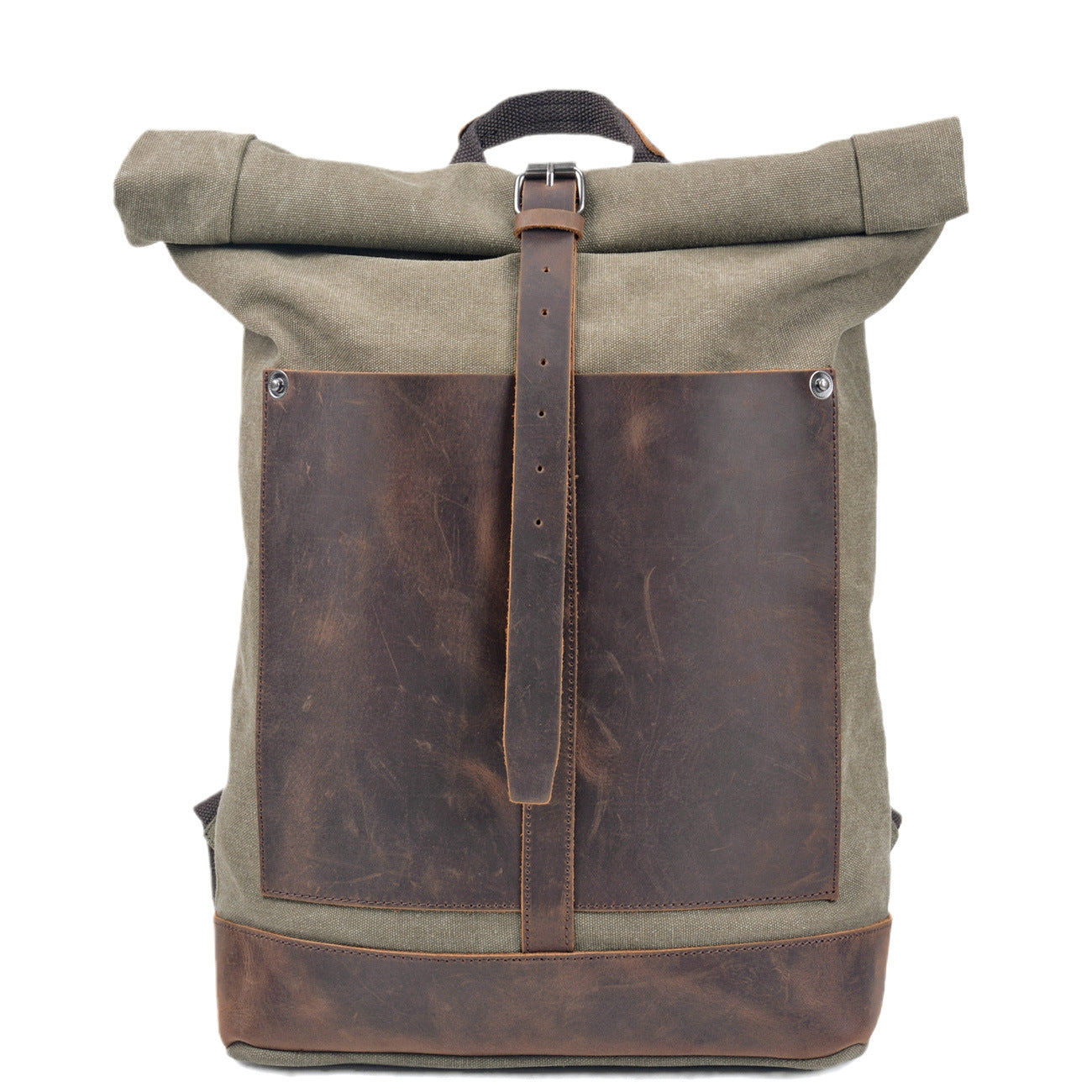 Taw Rolltop Backpack,Waxed Canvas Leather Backpack,Vintage Reclaimed Leather Backpack Army Green / No