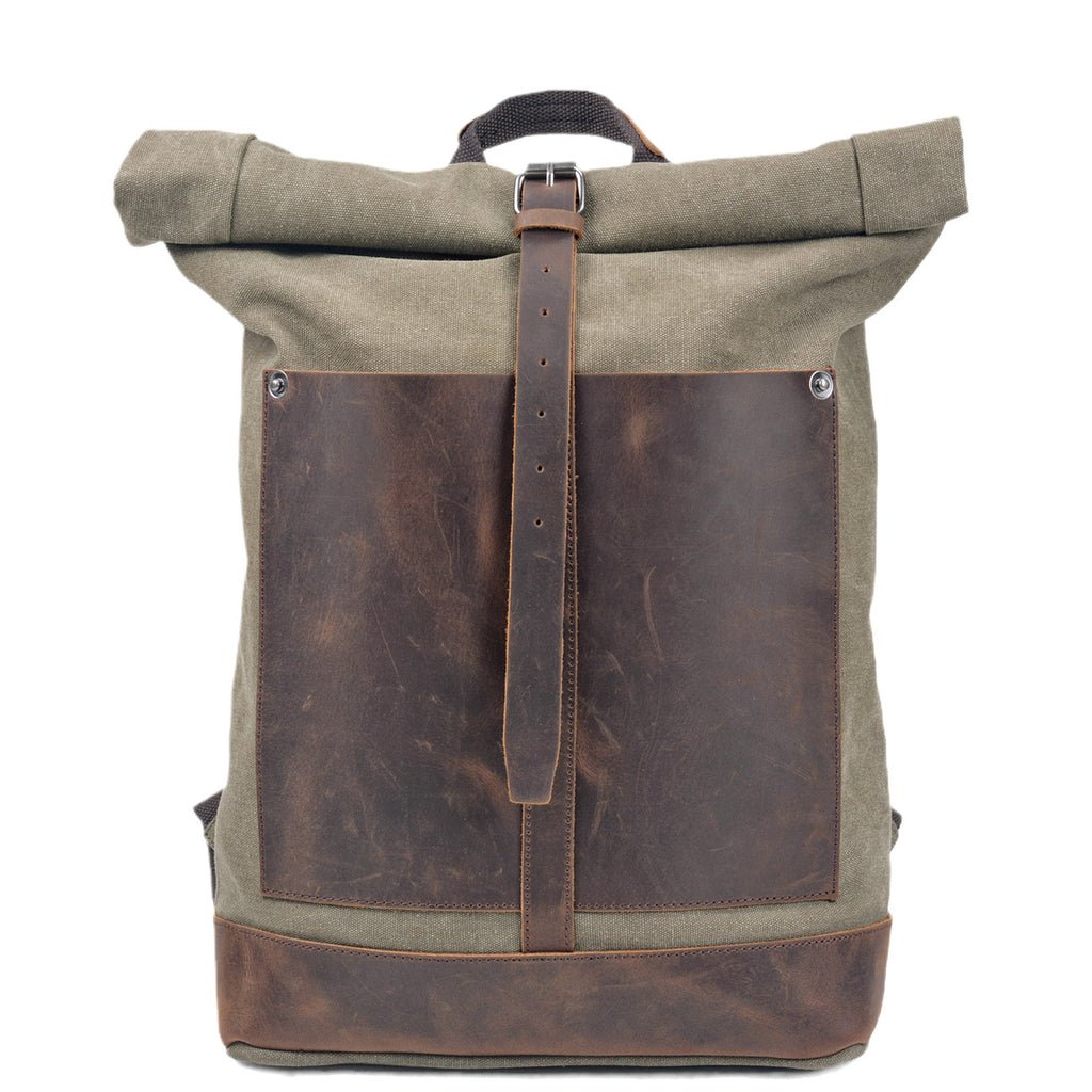 Taw Rolltop Backpack,Waxed Canvas Leather Backpack,Vintage Reclaimed Leather Backpack