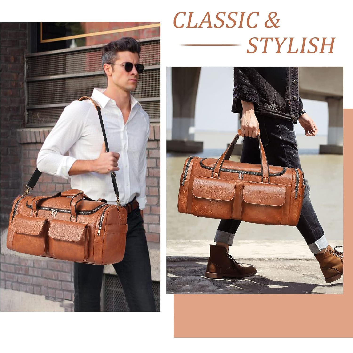 Travel Duffel Bag for Men, Large Carry on Duffle Bag for Traveling, Waterproof Duffel Bag for Men Vintage Brown