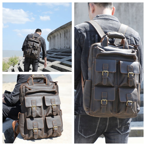 Travelling Backpack, Full Grain Leather Backpack, Unisex School Backpack, 15'' Laptop Backpack, Weekender Backpack