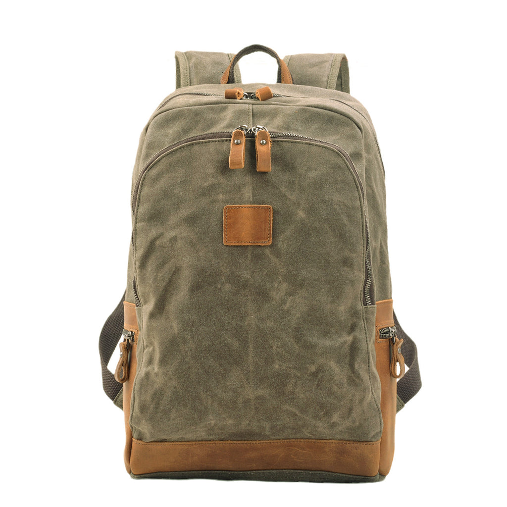 Waxed Canvas Backpack, Leather and Travel Bag, Weatherproof Backpack，Canvas Leather School Backpack
