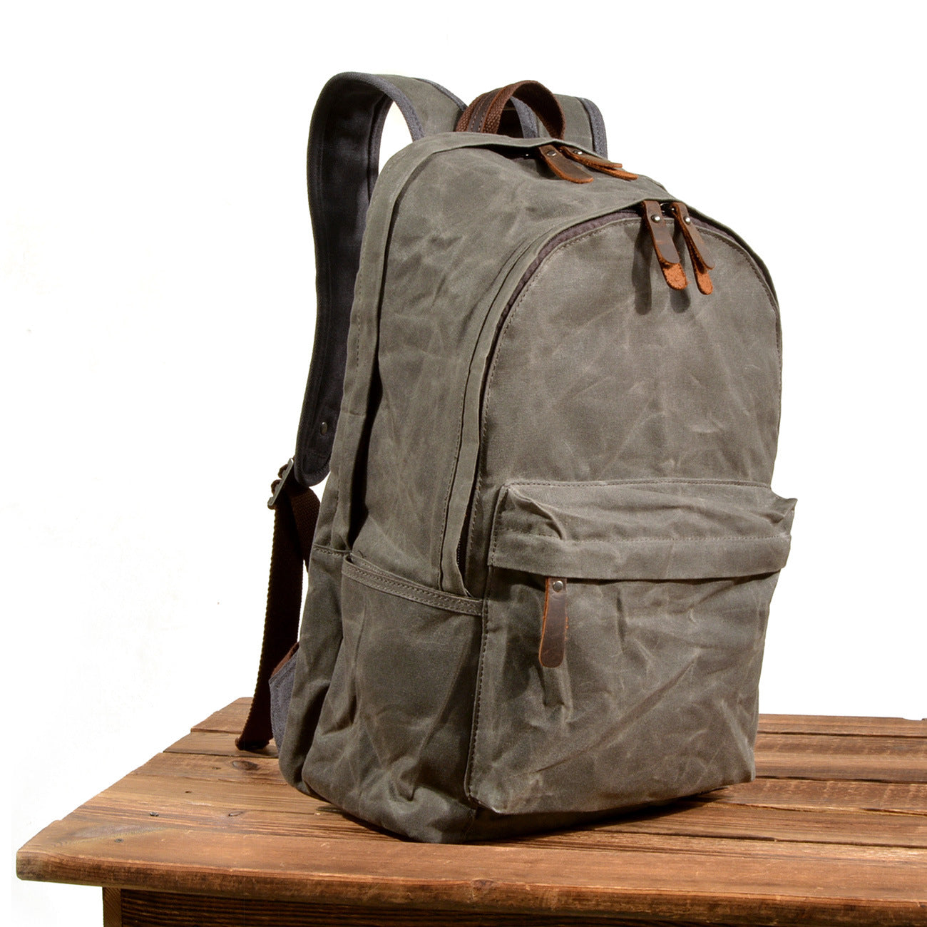 Waxed Canvas Travel Backpack, Casual Canvas Daypack, Laptop Rucksack, School Backpack Army Green