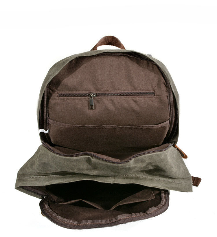 Waxed Canvas Travel Backpack, Casual Canvas Daypack, Laptop Rucksack, School Backpack