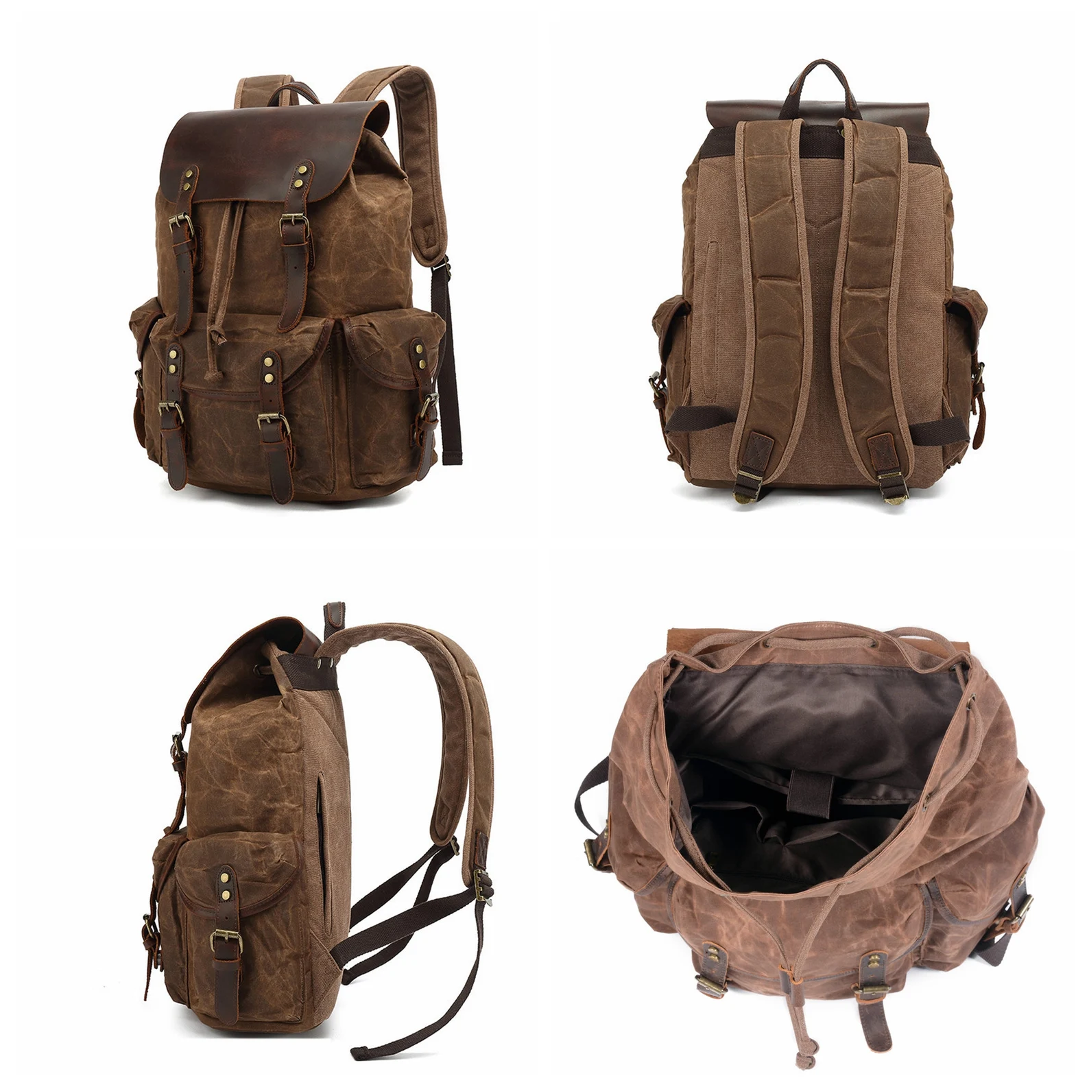 cheap leather canvas backpacks Personalized Canvas Leather Travel Backpack, Laptop Rucksack, Unisex Canvas Backpack, Hiking Backpack Black / Yes