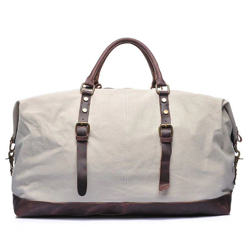 canvas travel duffel bag Handmade Canvas Leather Travel Bag Duffle Bag Holdall Luggage Weekender Bag 12031 White / No