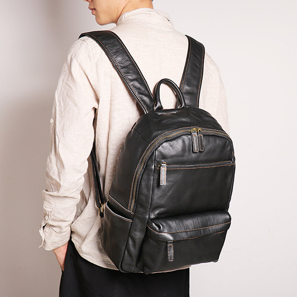 Personalized Leather Backpack,Unisex Vintage Soft Look,Minimalist Style,Versatile Leather Backpack,Monogrammed Leather Rucksack