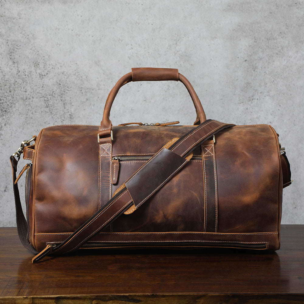 Personalized Full Grain Leather Duffle Bag with shoe Compartment