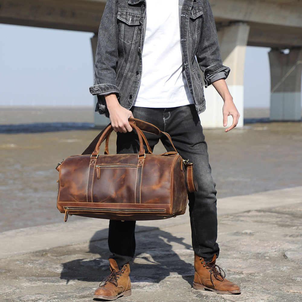 Full Grain Leather Duffle Bag Personalized Leather Travel Bag Large Capacity Leather Holdall Duffel Bag Mens Leather Gym Bag Dark Brown / No Full Grain Leather Duffle Bag Personalized Leather Travel Bag Large Capacity Leather Holdall Duffel Bag Mens Leather Gym Bag Dark Brown / No