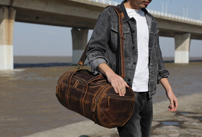 Personalized Leather Duffle Bag Unisex Leather Weekender Bag Large Capacity Leather Overnight Bag