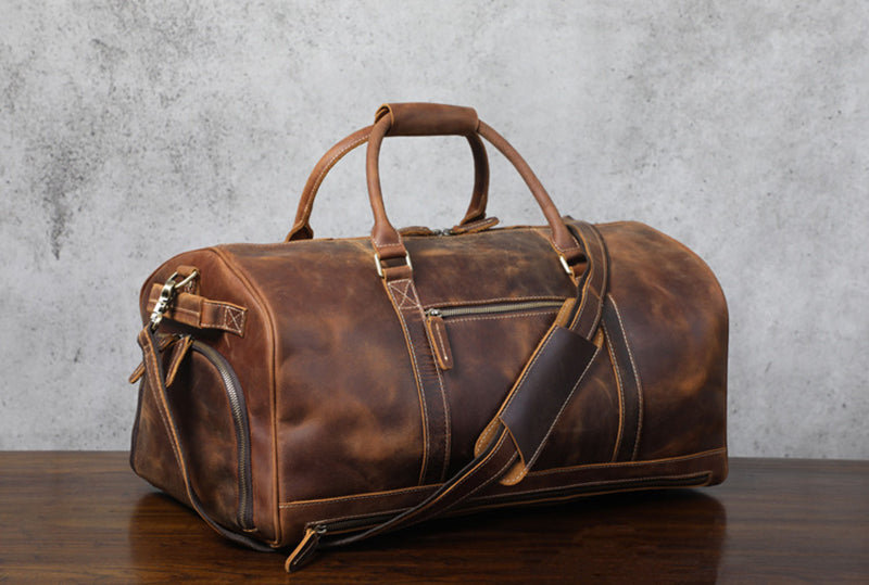 Full Grain Leather Duffle Bag Personalized Leather Travel Bag Large Capacity Leather Holdall Duffel Bag Mens Leather Gym bag