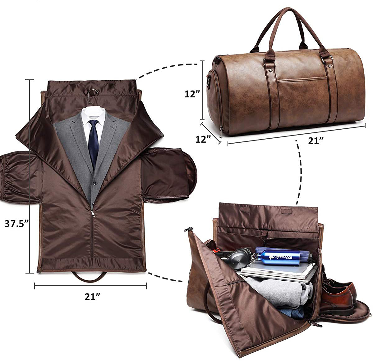 convertible travel duffel garment bag Carry on Garment Bags for Travel Convertible Mens Suit Travel Duffle Bags Vintage Brown / Garment Bag Only