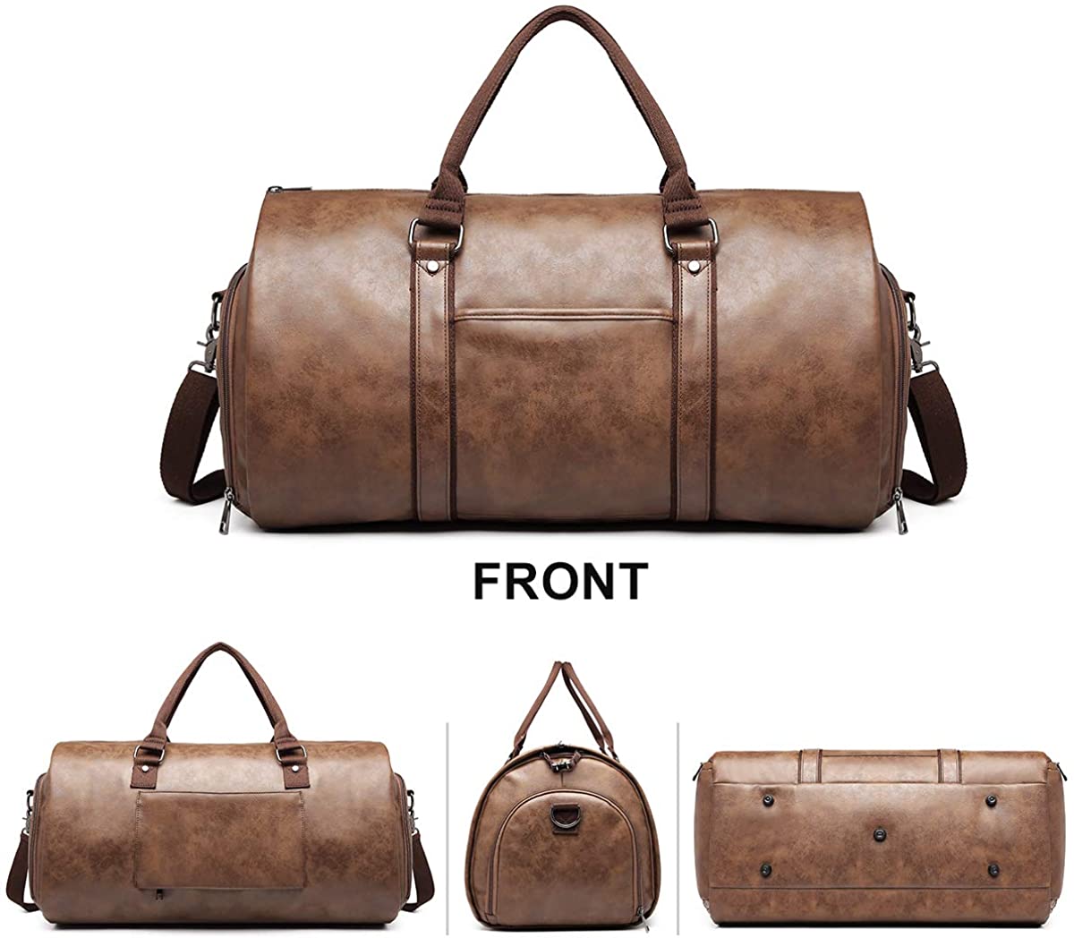 Leather Travel Duffle Bag for Men, Woven Carry On