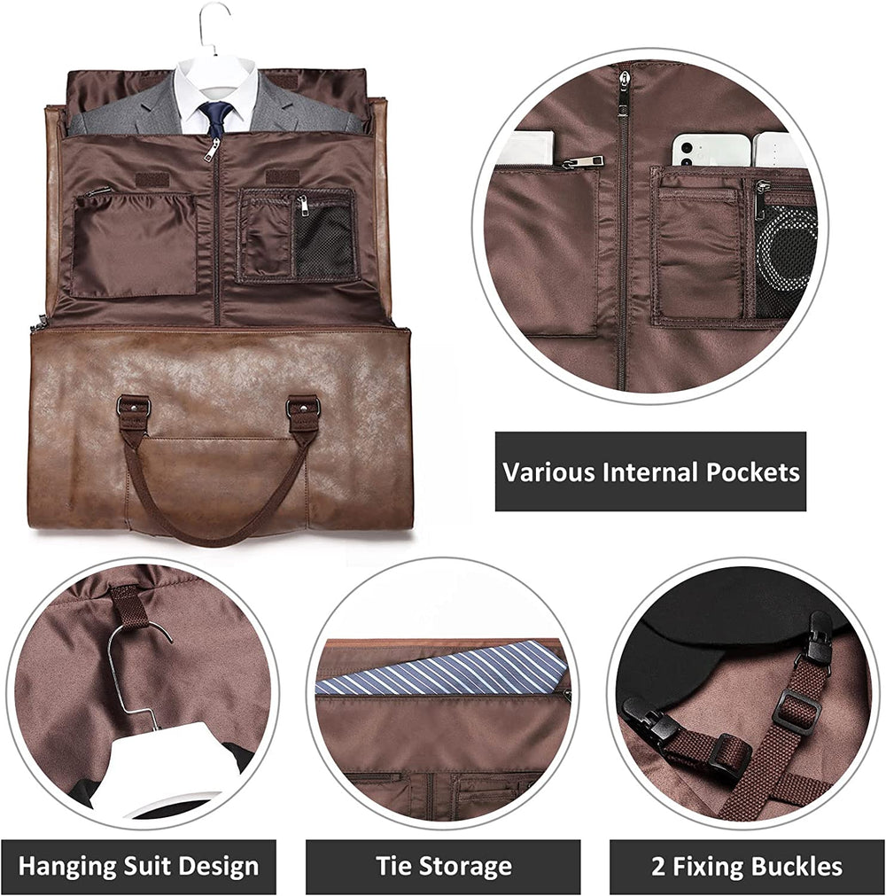 Carry on Garment Bags for Travel Leather Garment Duffle Bag Convertible Mens Suit Travel Bags with Shoe Compartment