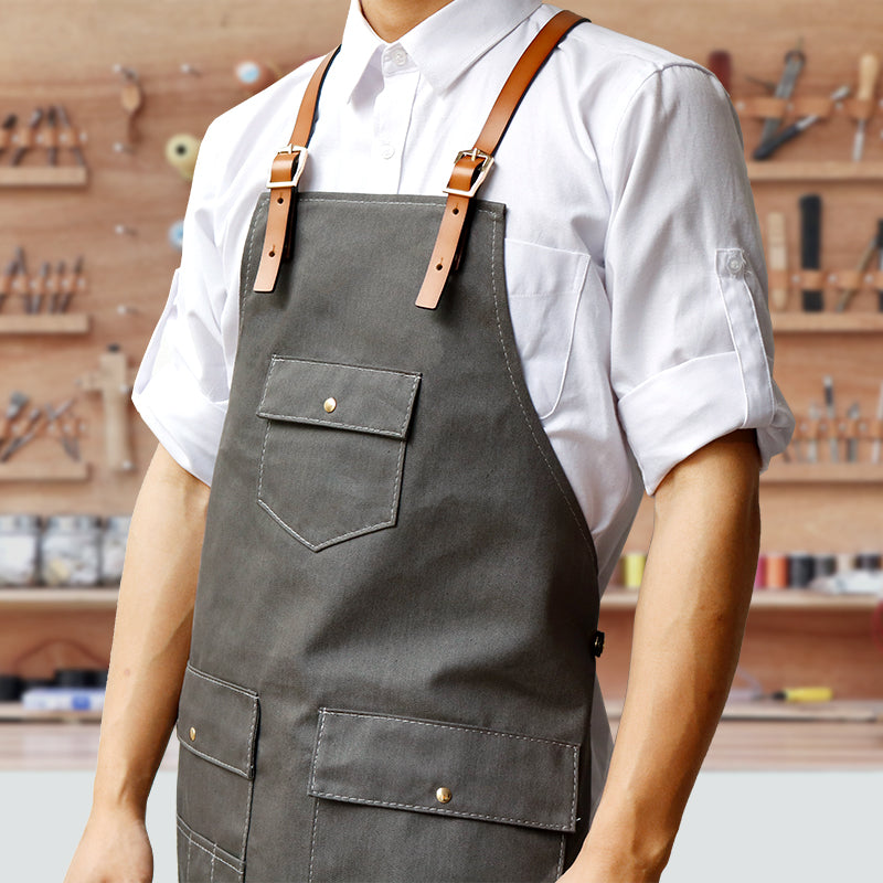 Denim And Leather Apron Custom Logo Server Aprons Personalized Work Apron Men Studio Apron M99-7A - LISABAG