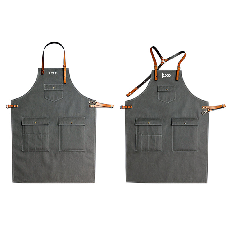 Denim And Leather Apron Custom Logo Server Aprons Personalized Work Apron Men Studio Apron M99-7A - LISABAG