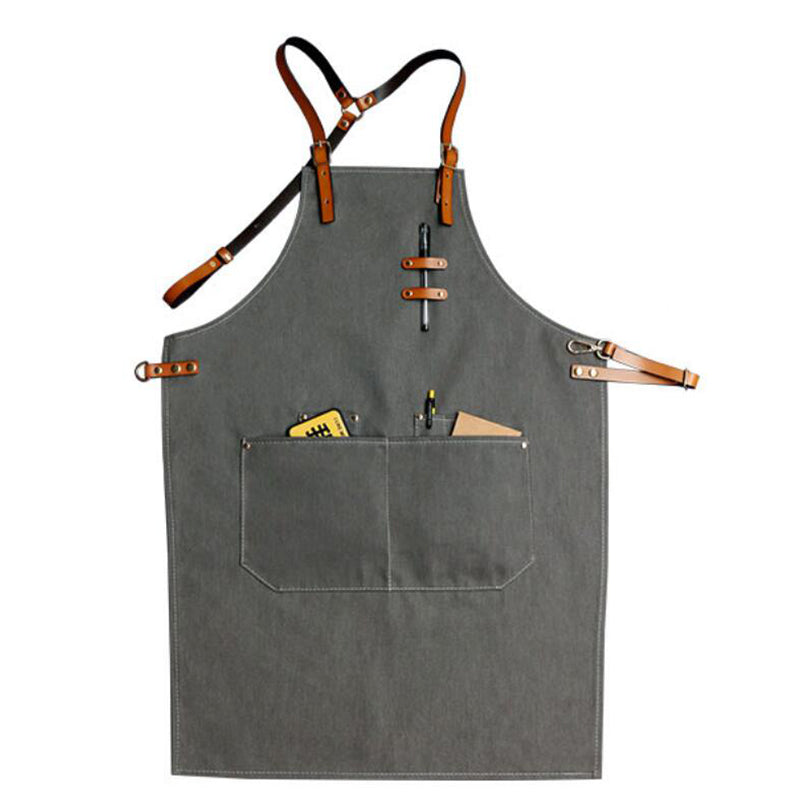 Denim Apron For Chef Apron With Tool Pockets Work Apron Waitresses Apron Kitchen Apron M99-7B - LISABAG