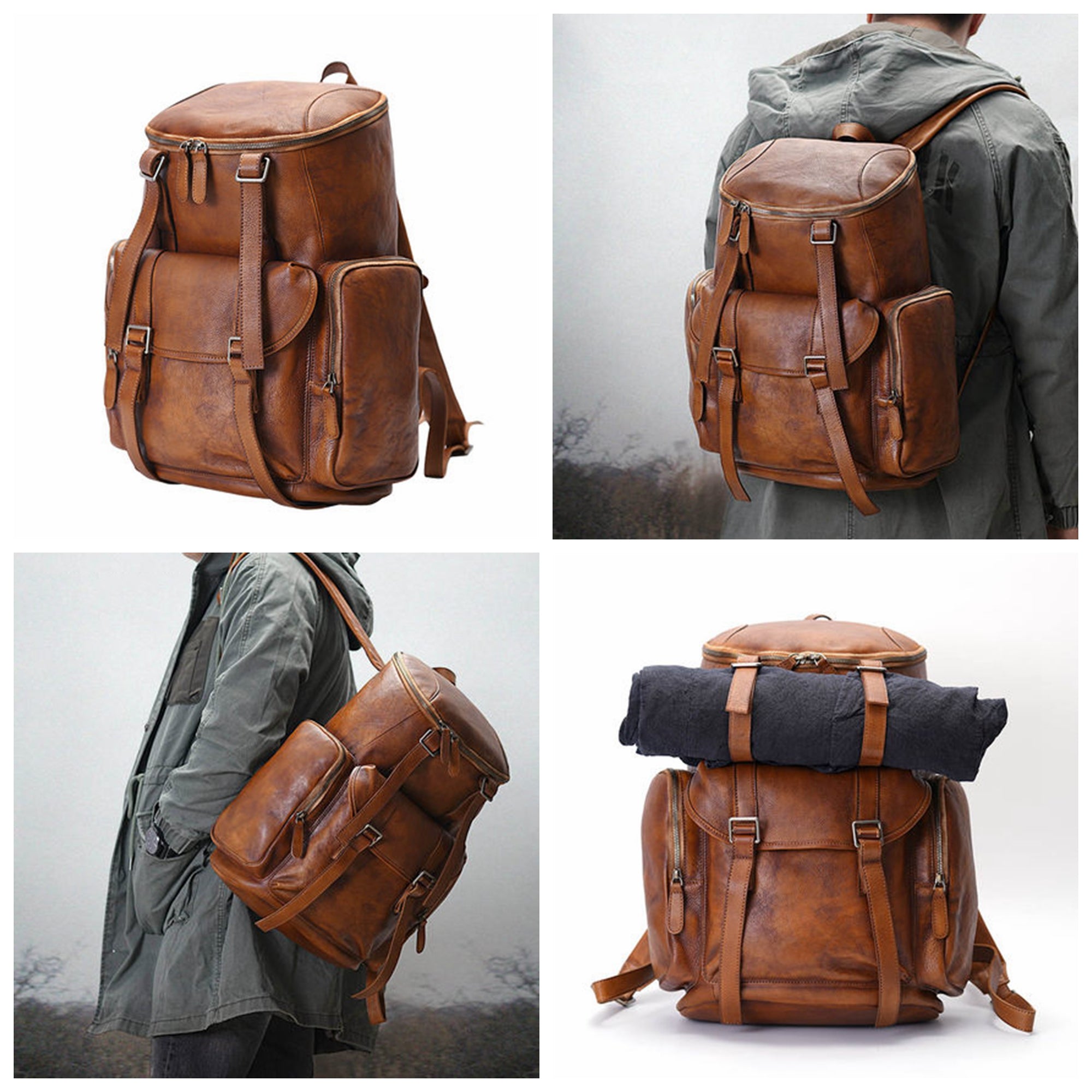 Personalized Large Leather Backpack, Travel Rucksack, Weekend Bag For Men &  Women, Best Gift for Men