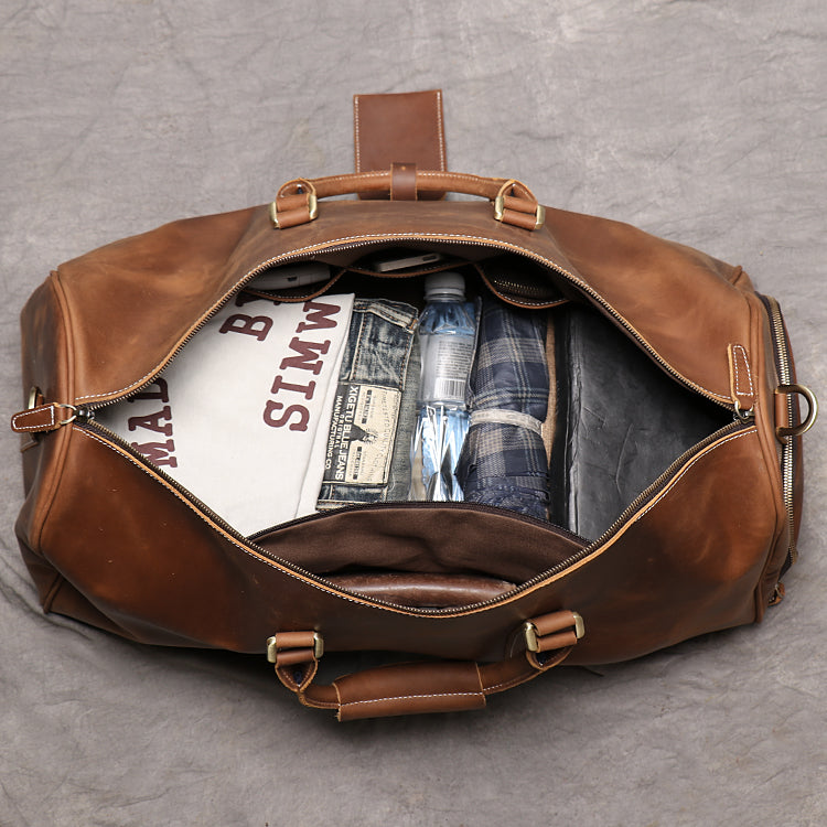 Leather Duffle Bag, Men's Genuine Overnight Travel