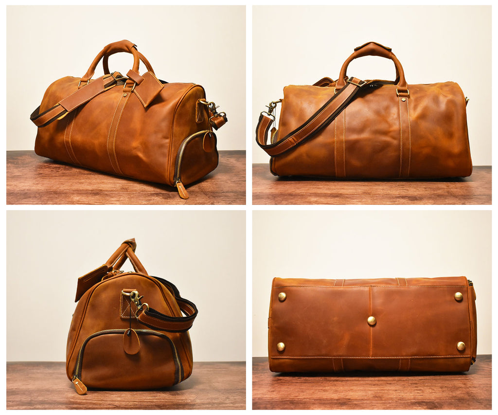 Leather Duffle Bag/Monogrammed Leather Weekender Bag/Leather Holdall/Overnight Bag For Men