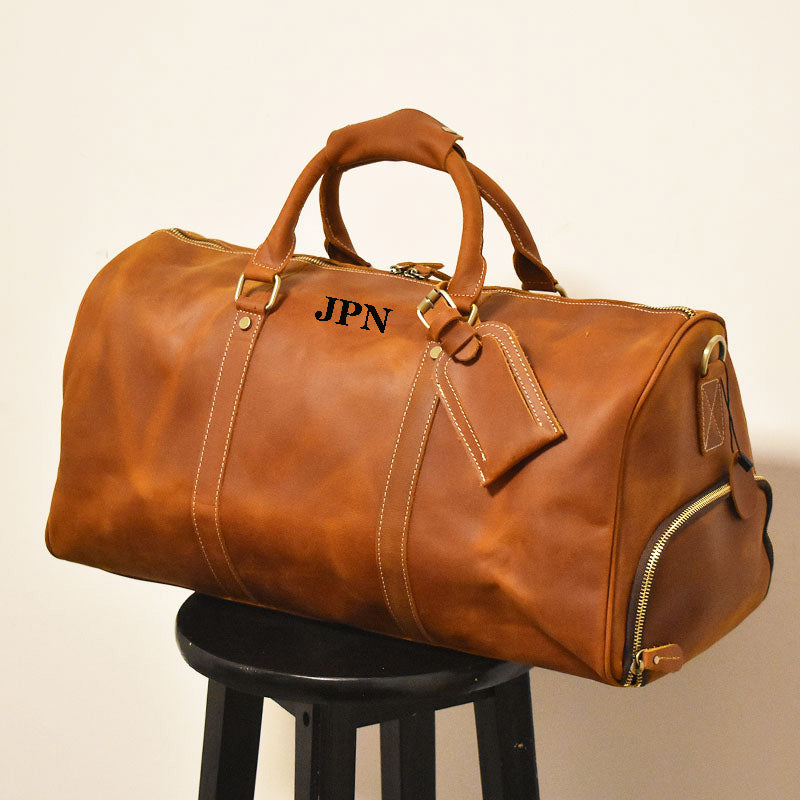 SOFTLI Leather Duffle Bag, Full Grain Leather Weekender Bag for Men