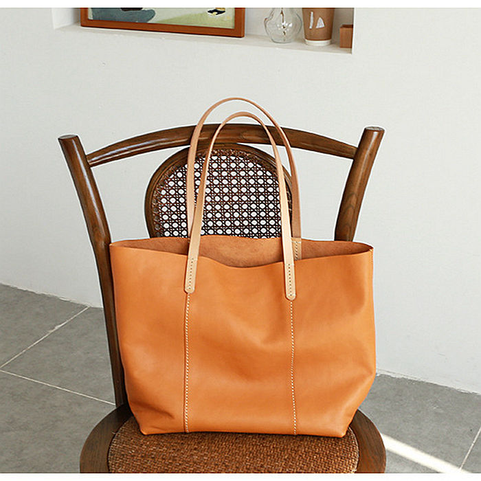 Leather Tote Bag: Yellow & Brown Handmade Full Grain Leather 