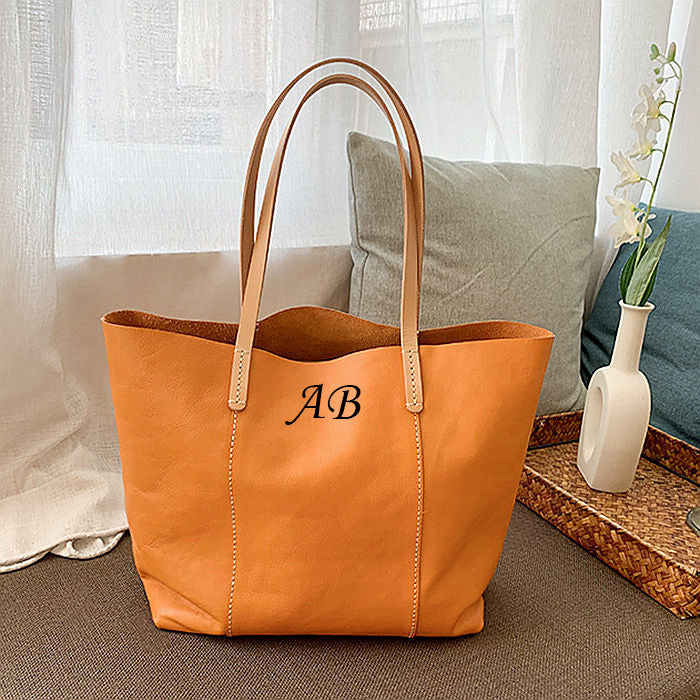 Personalized Full Grain Leather Tote Bag Large Capacity Shoulder Bag Leather Handbag For Women