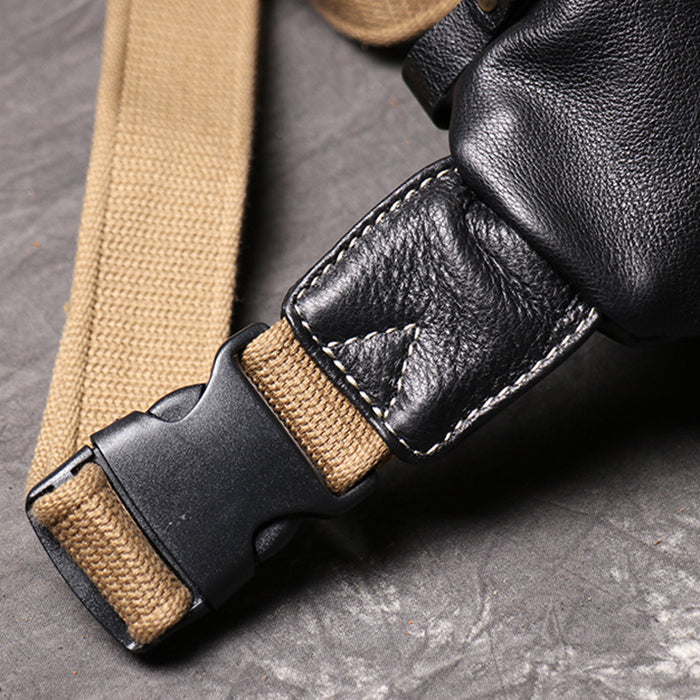 Genuine Leather Sling Shoulder Bag Mens Fashion Motorcycle Bag Unisex Multifunctional Leather Waist Bag LJ3723