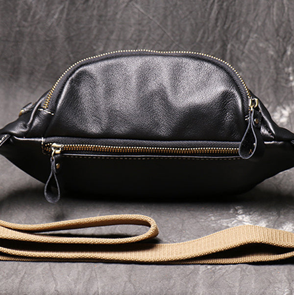 Genuine Leather Sling Shoulder Bag Mens Fashion Motorcycle Bag Unisex Multifunctional Leather Waist Bag LJ3723