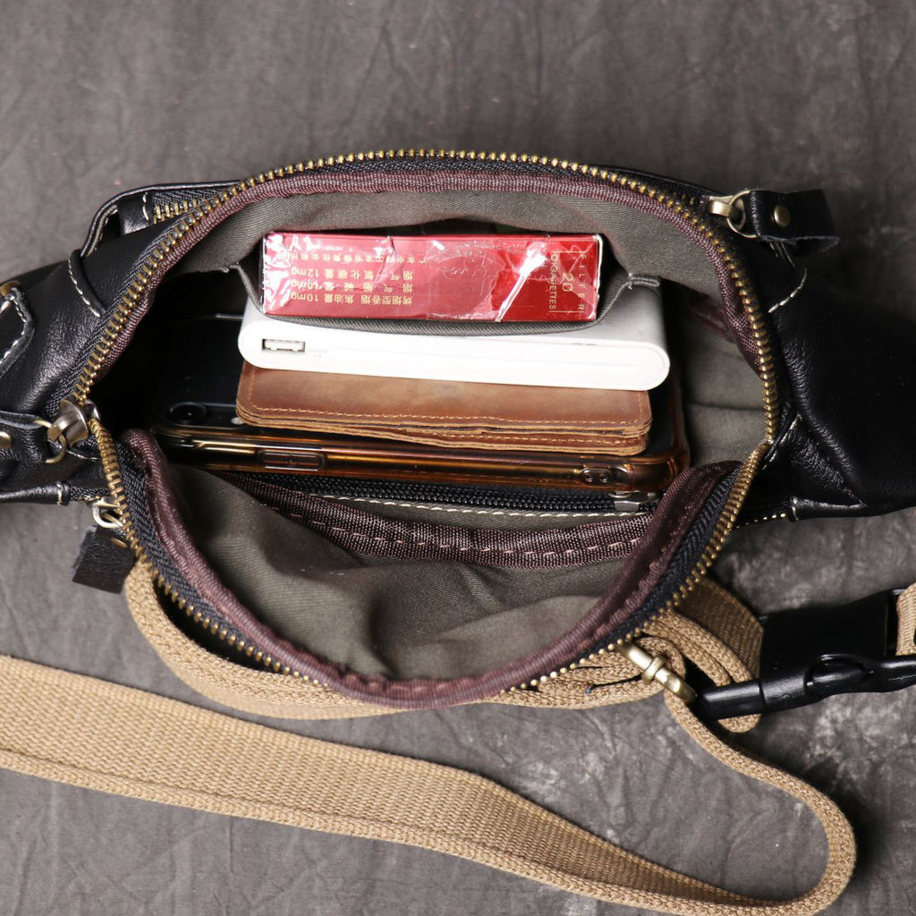 Genuine Leather Sling Shoulder Bag Mens Fashion Motorcycle Bag Unisex Multifunctional Leather Waist Bag LJ3723