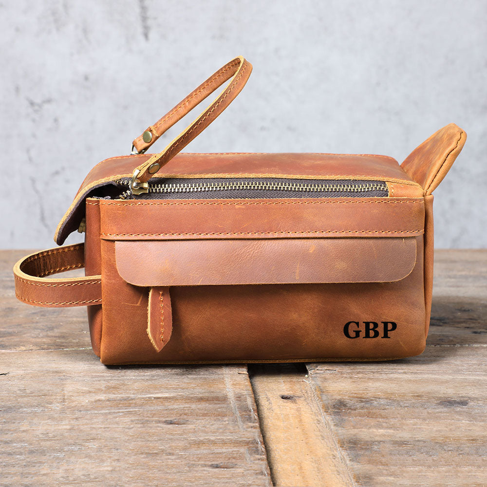 Custom Groomsmen Gift, Personalized Leather Toiletry Bag with Monogram, Leather Dopp Kit, Best Man Gifts