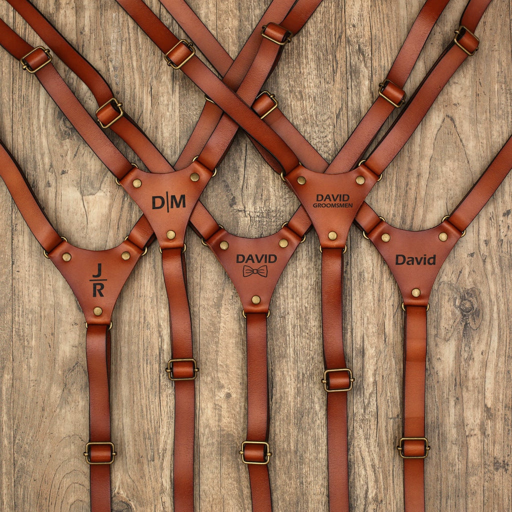 Personalized Leather Suspenders Wedding Suspenders Groomsmen Suspenders