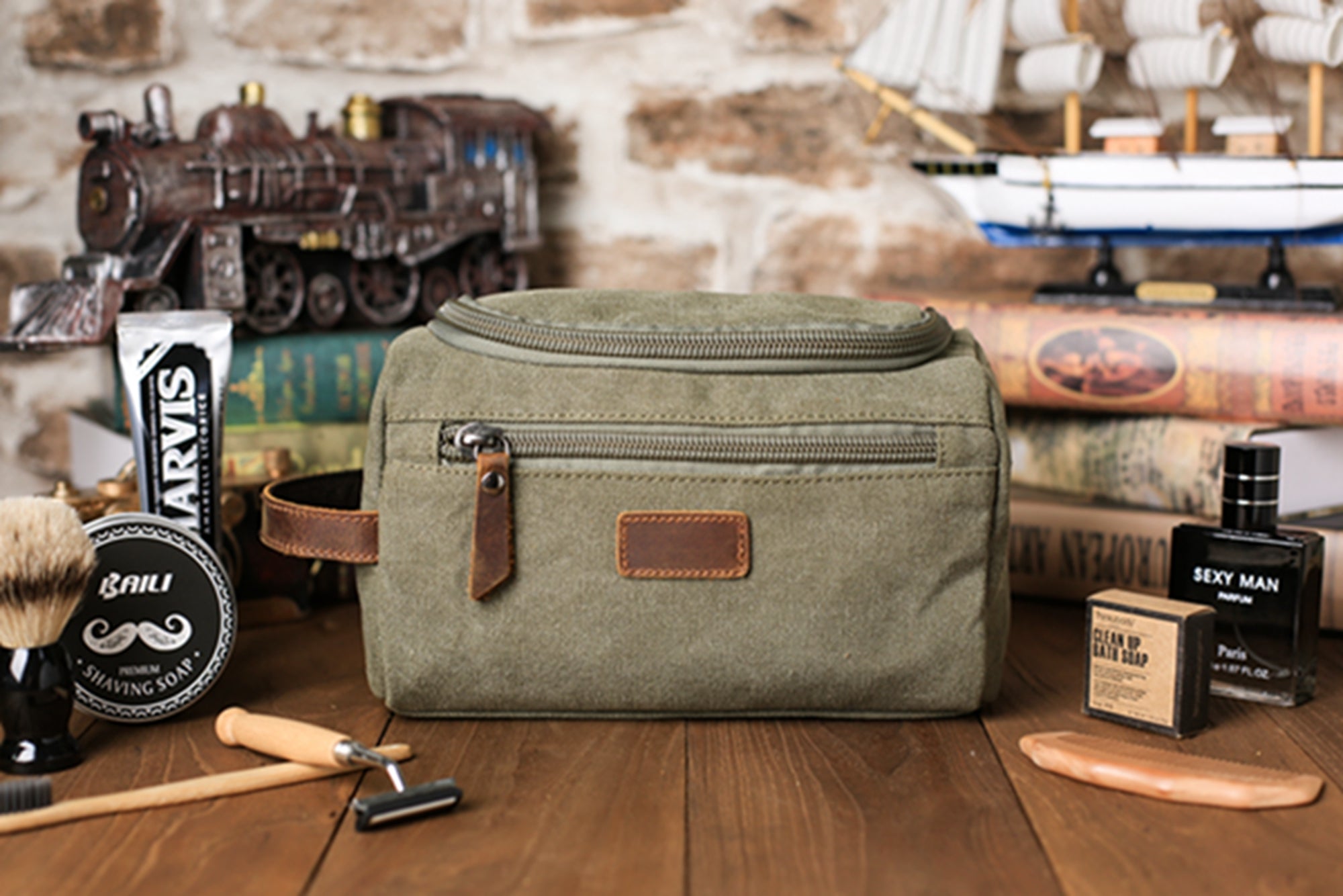 Custom Canvas Toiletry Bag Personalized Groomsmen Gift Monogram Mens D