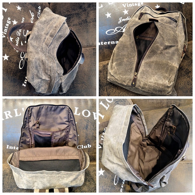 Handcrafted Unisex Waxed Canvas Laptop Backpack Fashion School Backpack Waterproof Backpack