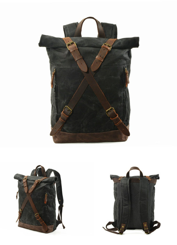 Handcrafted Waxed Canvas Travel Backpack Large Hiking Rucksack Camping Backpack