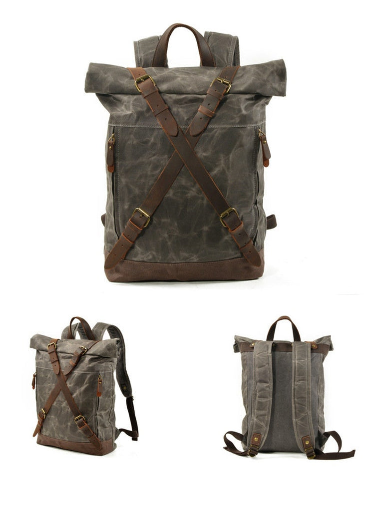 Handcrafted Waxed Canvas Travel Backpack Large Hiking Rucksack Camping Backpack