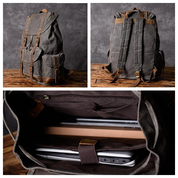 Personalized Waxed Canvas Backpack Travel Backpack Hiking Rucksack College  Backpack