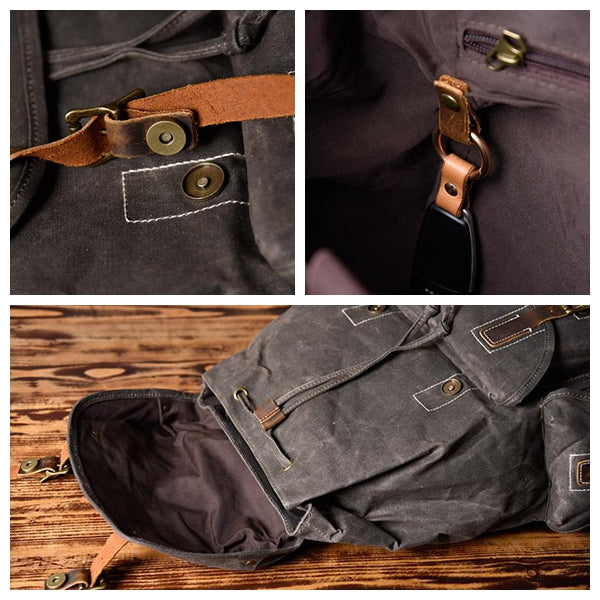 Personalized Waxed Canvas Backpack Large Travel Backpack Laptop Backpa ...