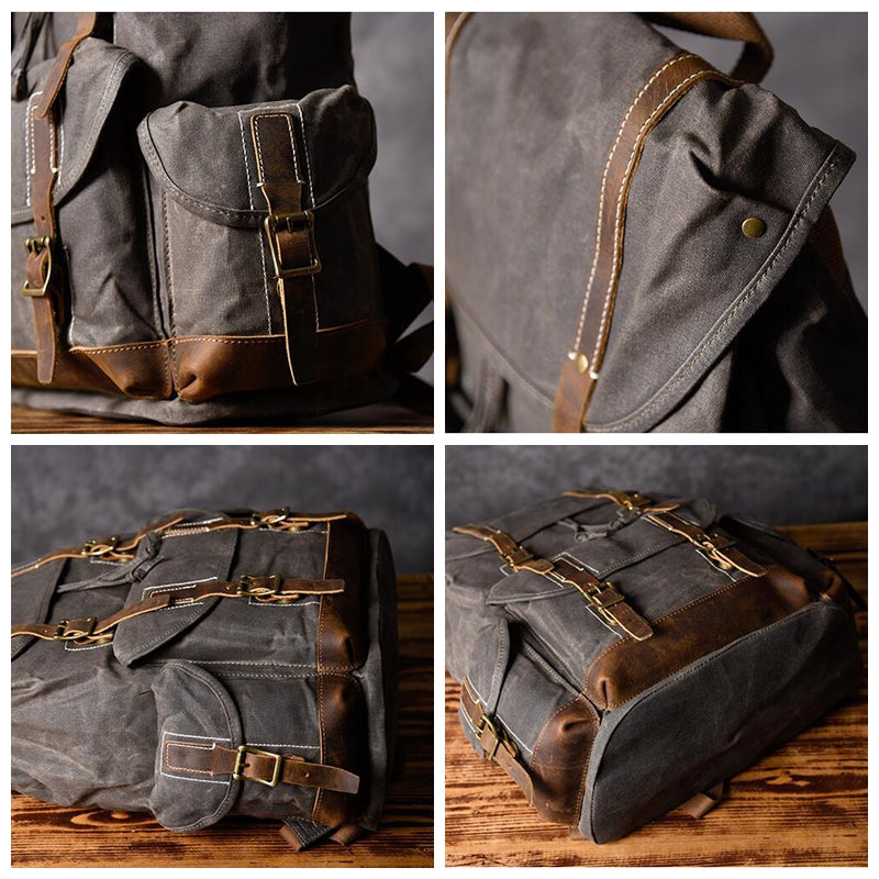 Waxed Canvas and Leather Backpack Casual Backpack Rucksack School Back –  itechitrek
