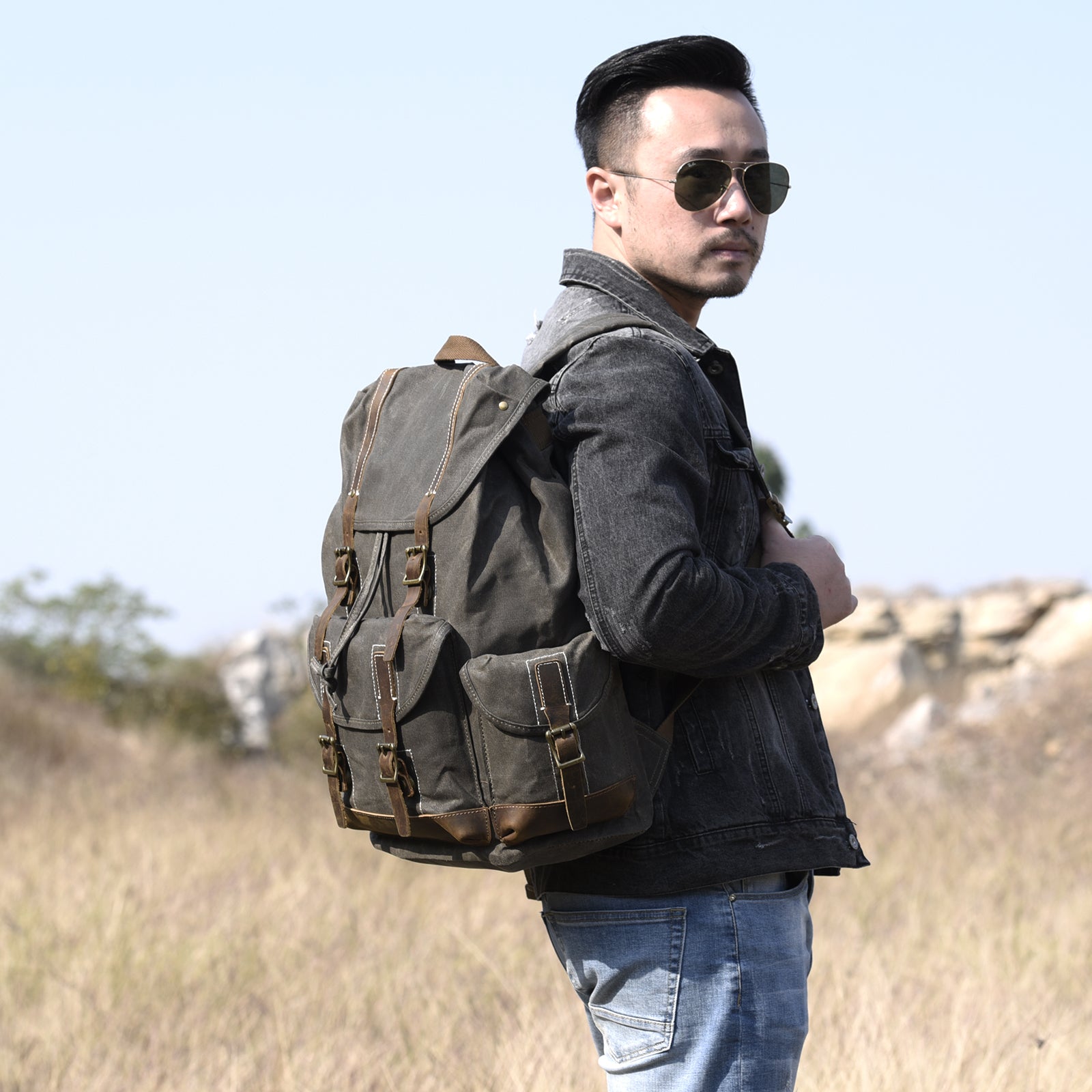 Personalized Waxed Canvas Backpack Large Travel Backpack Laptop Backpack Unisex Weekender Backpack School Backpack Dark Grey / Yes, please