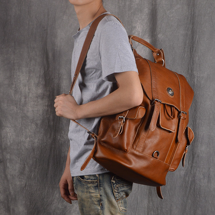 Handmade Full Grain Leather Backpack Unisex School Backpack 15'' Laptop Backpack Weekender Holdall - LISABAG