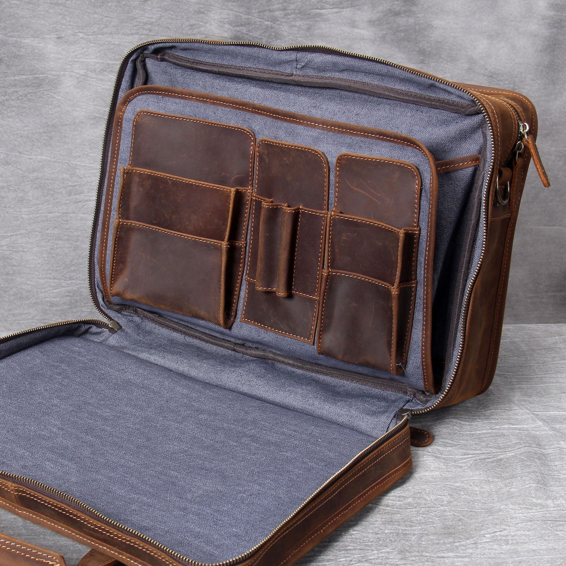 Handmade 15'' Laptop Bag, Leather Briefcase Men, Leather Crossbody