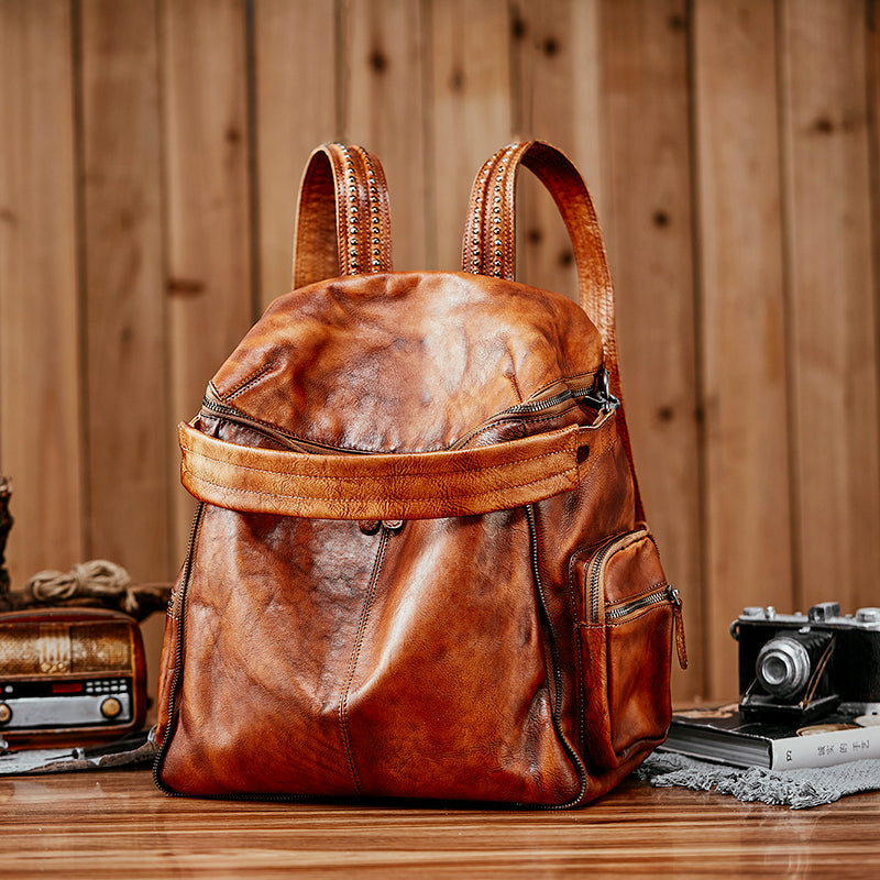 Handmade Full Grain Leather Backpack Vintage School Backpack Best Back LISABAG