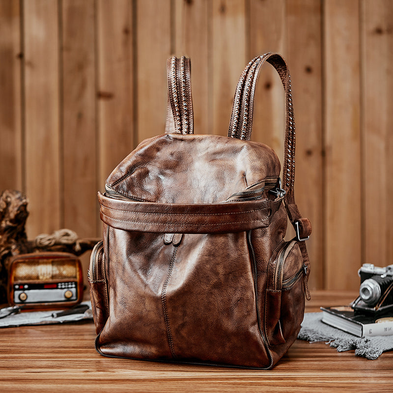 Handmade Full Grain Leather Backpack Vintage School Backpack Best Backpacks For Women AK10 Coffee