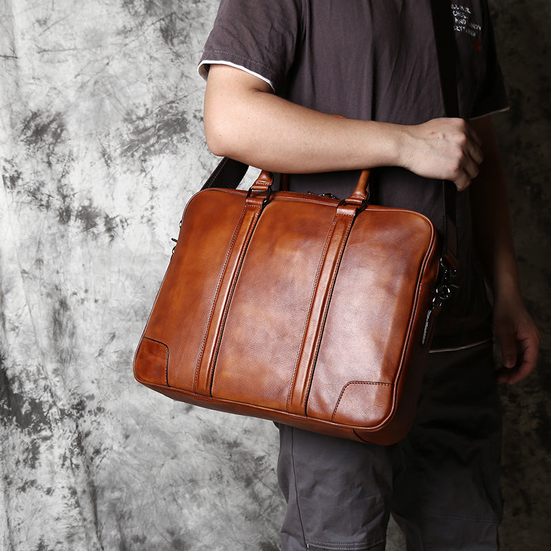 Personalized Leather Messenger Bag Monogram Men's Full 