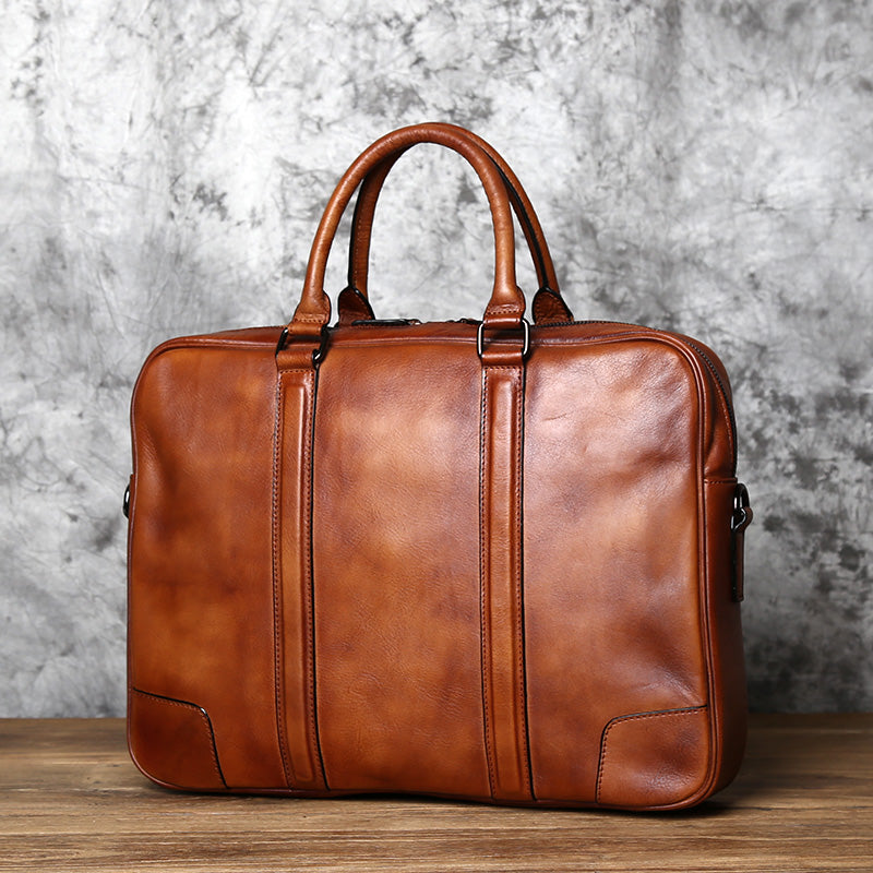 KALATING Mens Leather Briefcase Messenger Laptop Bag Office Bag Shoulder  Bag Up to 15 17 inch Laptop Brown