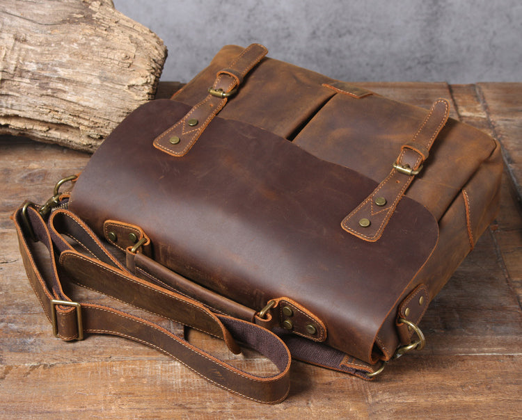 Full Grain Leather Crossbody Messenger Bag for Men