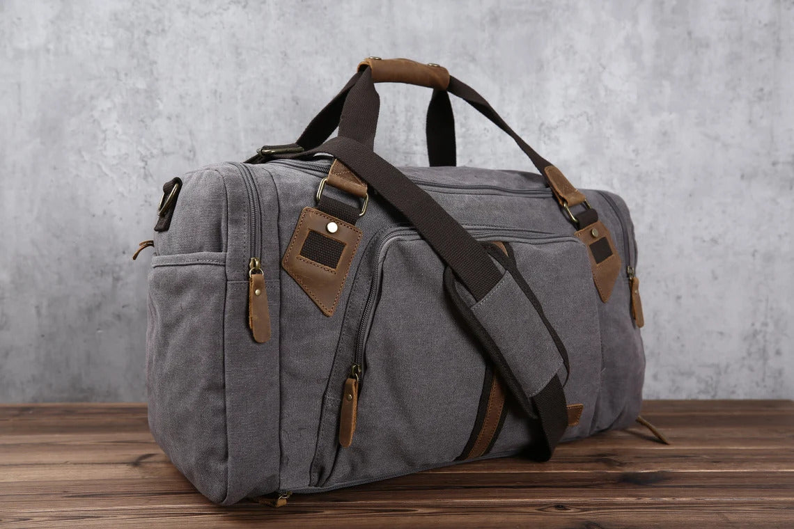 Personalized Travel Duffel Bag, Waterproof Canvas Leather Weekend bag, – LISABAG